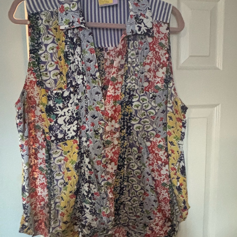 Maeve Multicolor Floral Patchwork Sleeveless Blouse